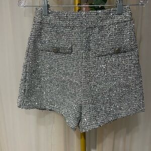 Line & Dot Silver Tweed High-Waist Shorts | NWT